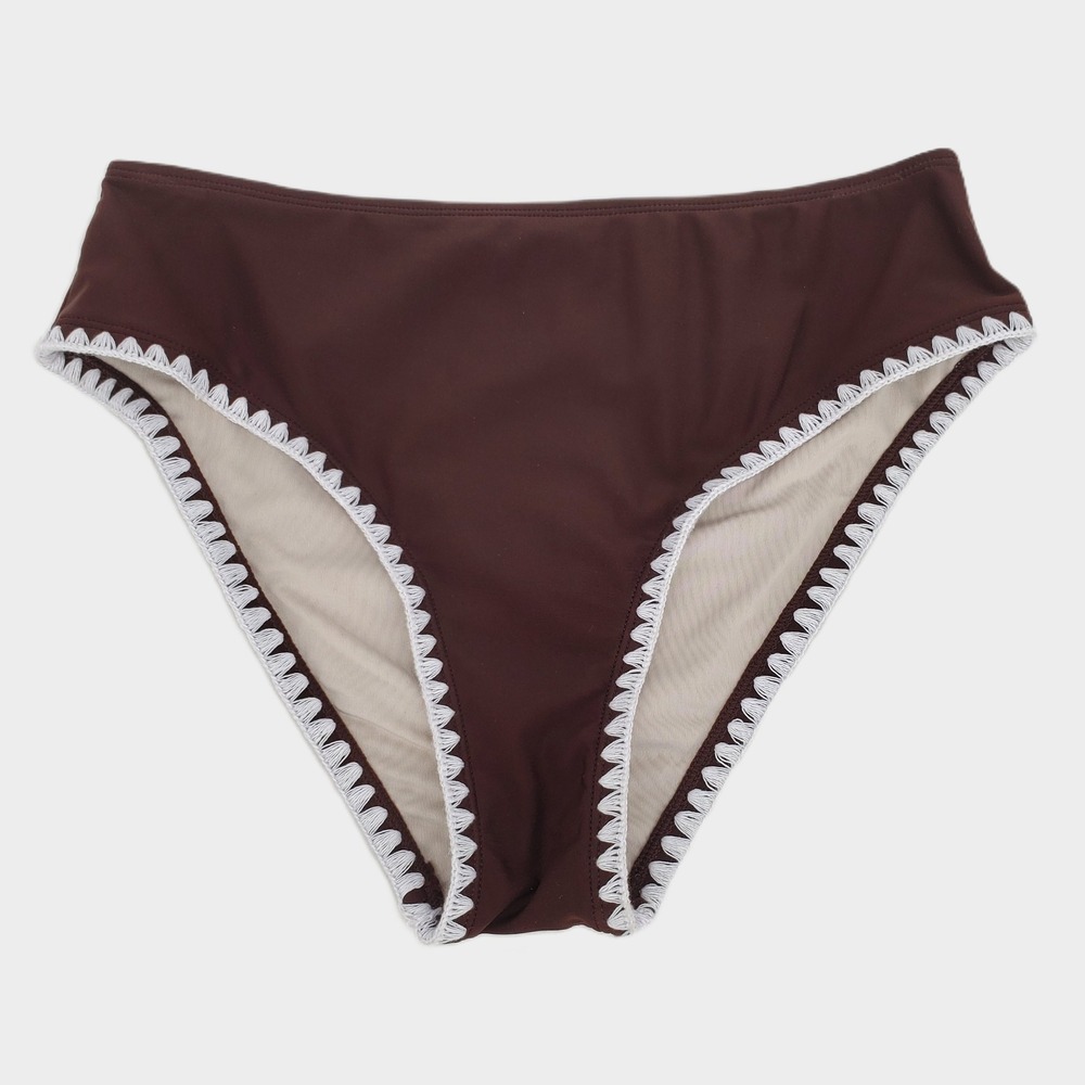 Cupshe High Waist Bikini Bottom Womens Small Brown Scalloped Trim Stretch Earthy